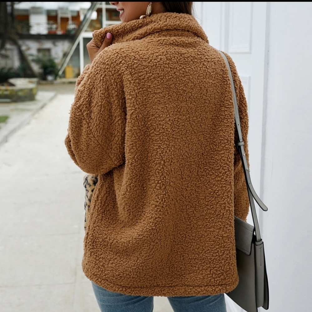 New Faux Fur Lapel Teddy Bear Leopard Jacket - Picture 3 of 8